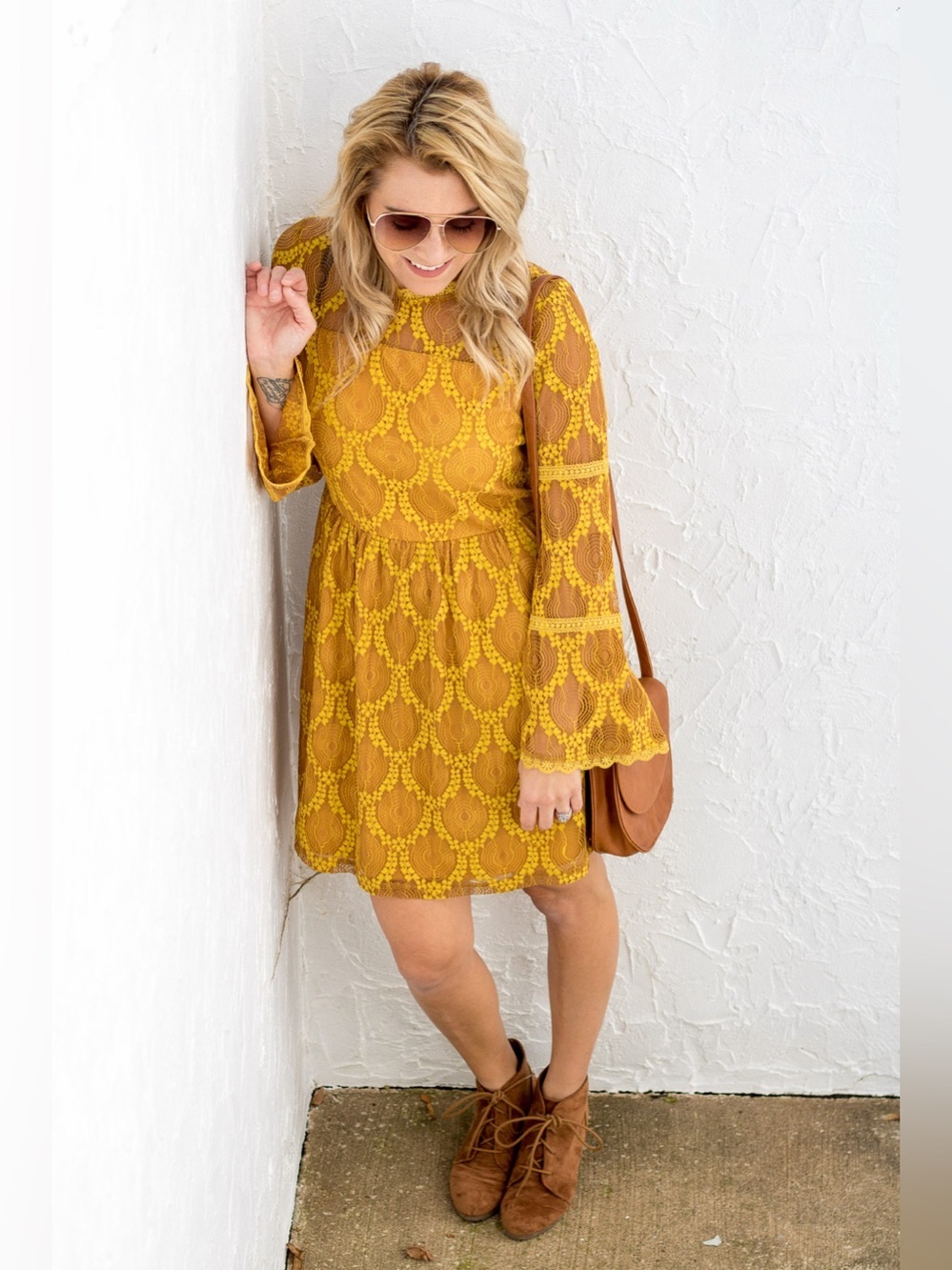 Xhilaration Mustard Lace Mini Dress